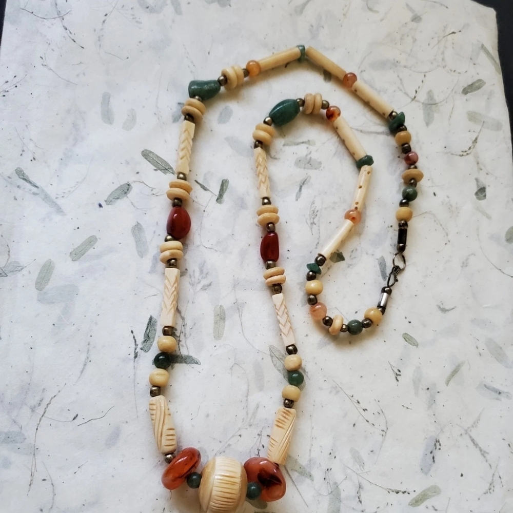 Vintage Gemstone & Bone Beads Necklace